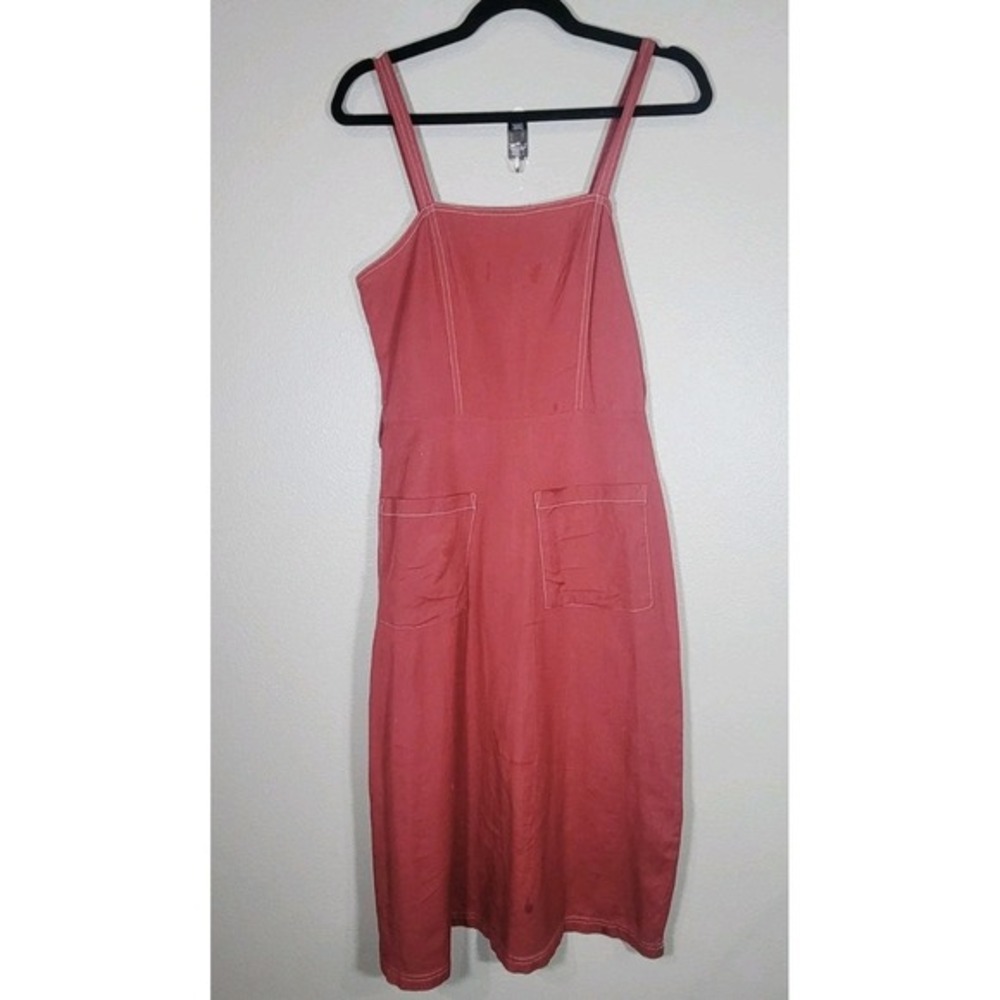 ASOS Rust Red Cotton Linen Midi‎ Dress Side Zip Pockets Size US 2